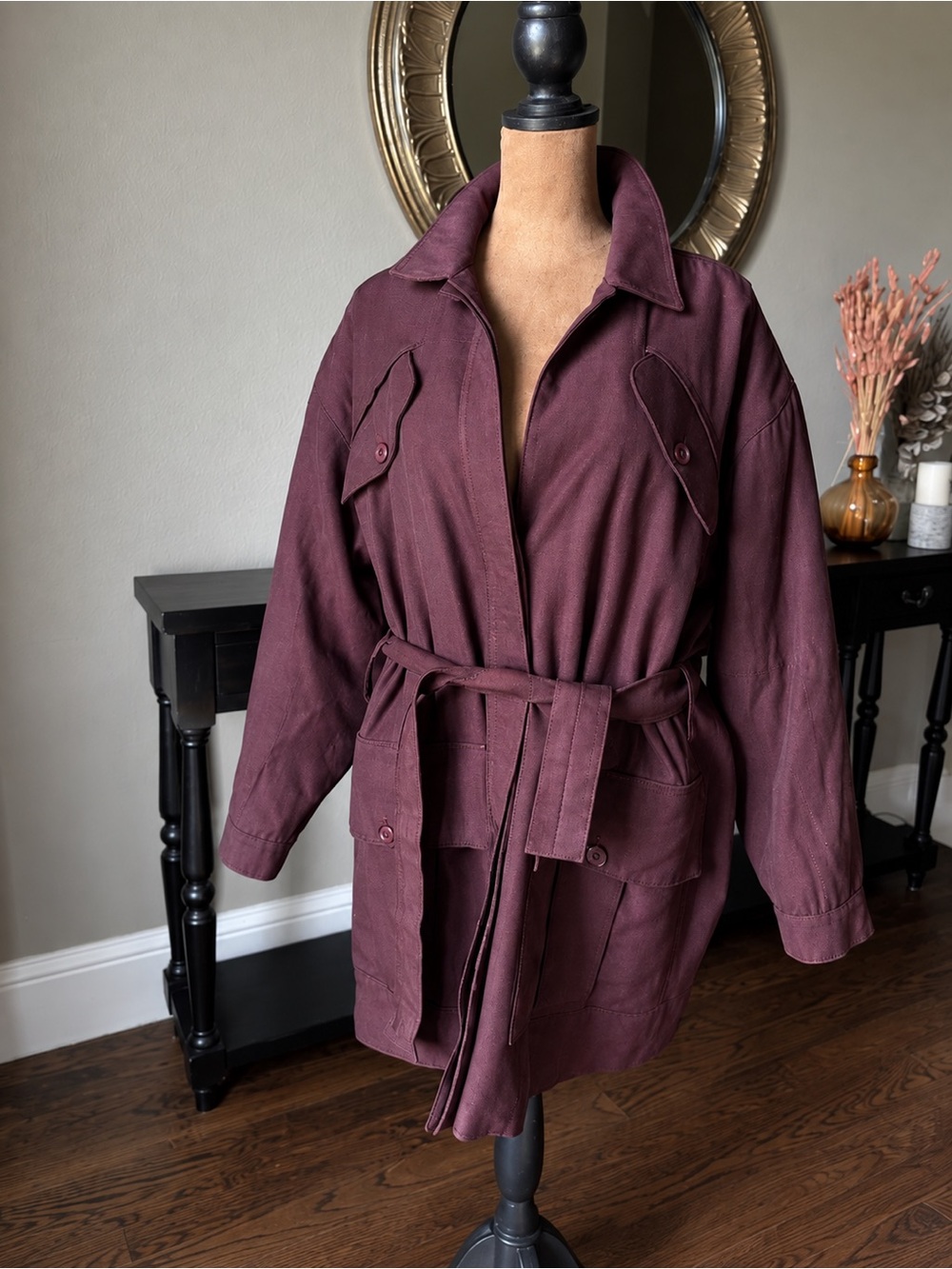 Rare Vintage Trussardi Jeans Made in Italy Utility Safari Coat Plum L